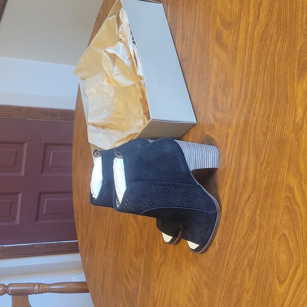 Lucky Lakmeh black suede open toe bootie.